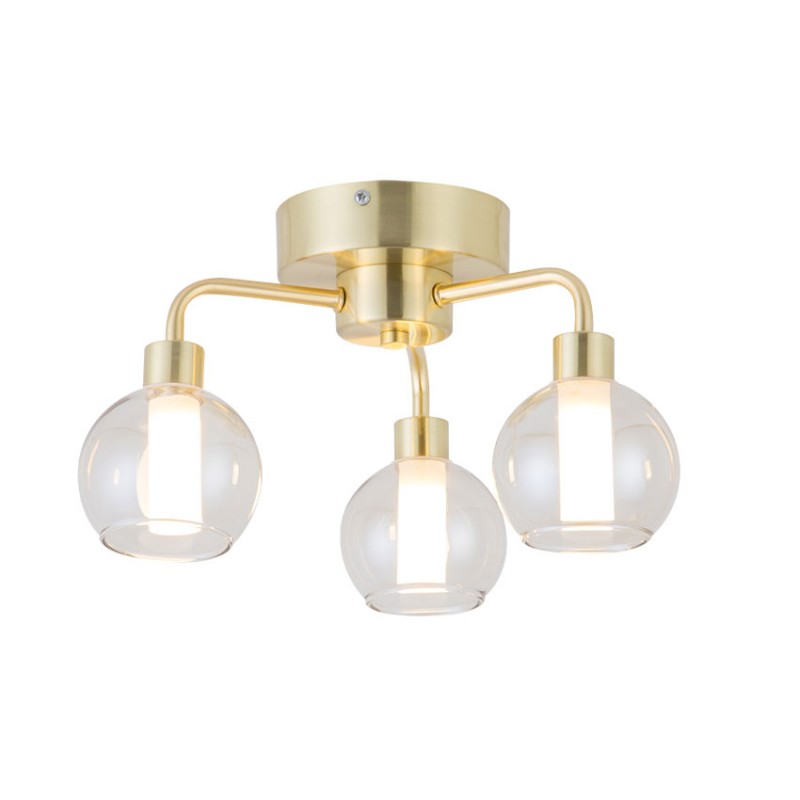 Cork Lighting-SF4025/3SB - Reyna - Satin Brass Semi Flush with Double Glasses