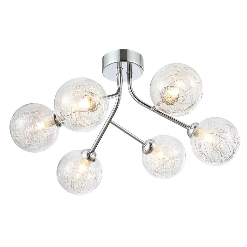 Cork Lighting-SF4357/6CR - Nasa - Chrome 6 Light Flush with Chrome Wire & Clear Glass