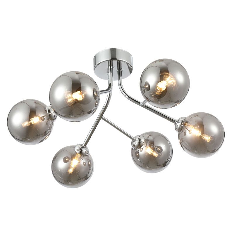 Cork Lighting-SF4357/6SMK - Nasa - Chrome 6 Light Flush with Smoked Mirrored Glass