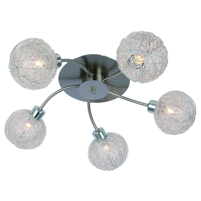 Ceiling Lights - Emily - Satin Nickel with Mesh Shades 5 Light Semi Flush Cork-Lighting-SF4666/5R - Emily - Satin Nickel with Mesh Shades 5 Light Semi Flush