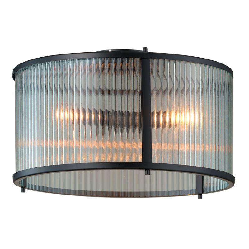 Cork Lighting-SF5018/4BL - Carter - Matt Black 4 Light Flush with Ribbed Glass