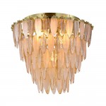 Amberosia - Brass 5 Light Semi Flush with Amber & Frosted Glass