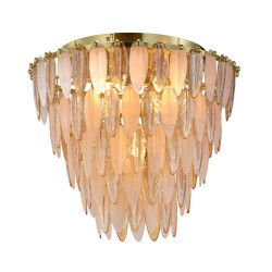 Amberosia - Brass 5 Light Semi Flush with Amber & Frosted Glass