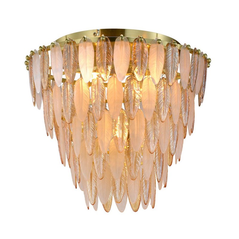 Cork Lighting-SF5075-5SB - Amberosia - Brass 5 Light Semi Flush with Amber & Frosted Glass