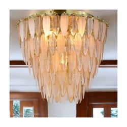 Amberosia - Brass 5 Light Semi Flush with Amber & Frosted Glass