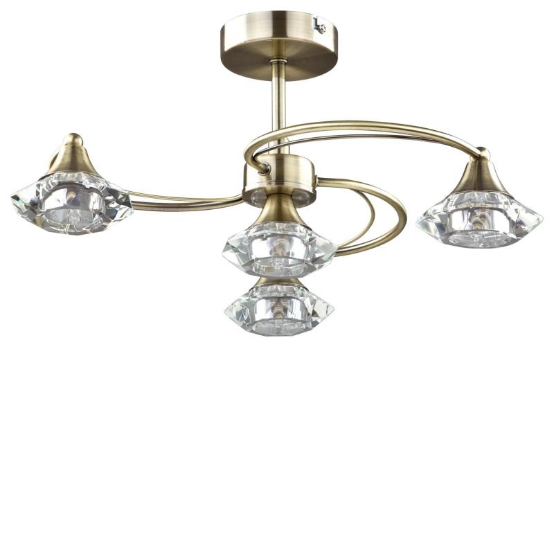 Ceiling Lights - Goslar - Antique Brass with Crystal 4 Light Semi-Flush Cork-Lighting-SF6040/4AB - Goslar - Antique Brass with Crystal 4 Light Semi-Flush