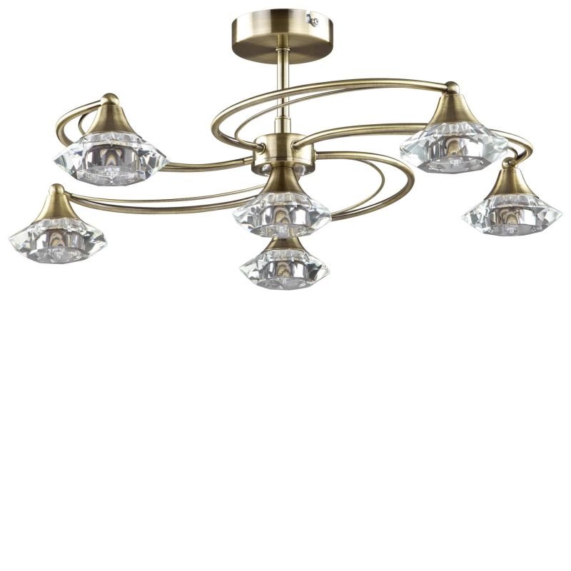 Ceiling Lights - Goslar - Antique Brass with Crystal 6 Light Semi-Flush Cork-Lighting-SF6040/6AB - Goslar - Antique Brass with Crystal 6 Light Semi-Flush