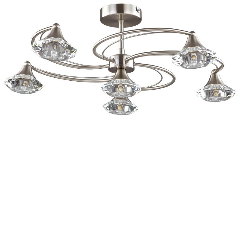 Ceiling Lights - Goslar - Satin Nickel with Crystal 6 Light Semi-Flush Cork-Lighting-SF6040/6SN - Goslar - Satin Nickel with Crystal 6 Light Semi-Flush