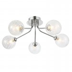 Nasa - Chrome 5 Light Flush with Clear Ribbed Glass