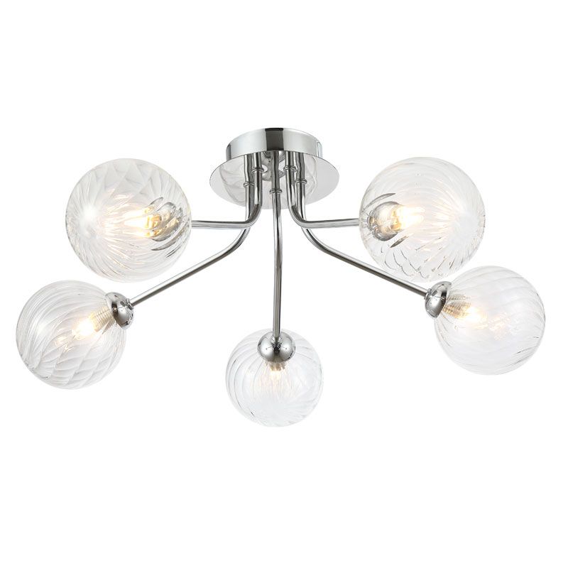 Cork Lighting-SF6045/5CR-CLR - Nasa - Chrome 5 Light Flush with Clear Ribbed Glass