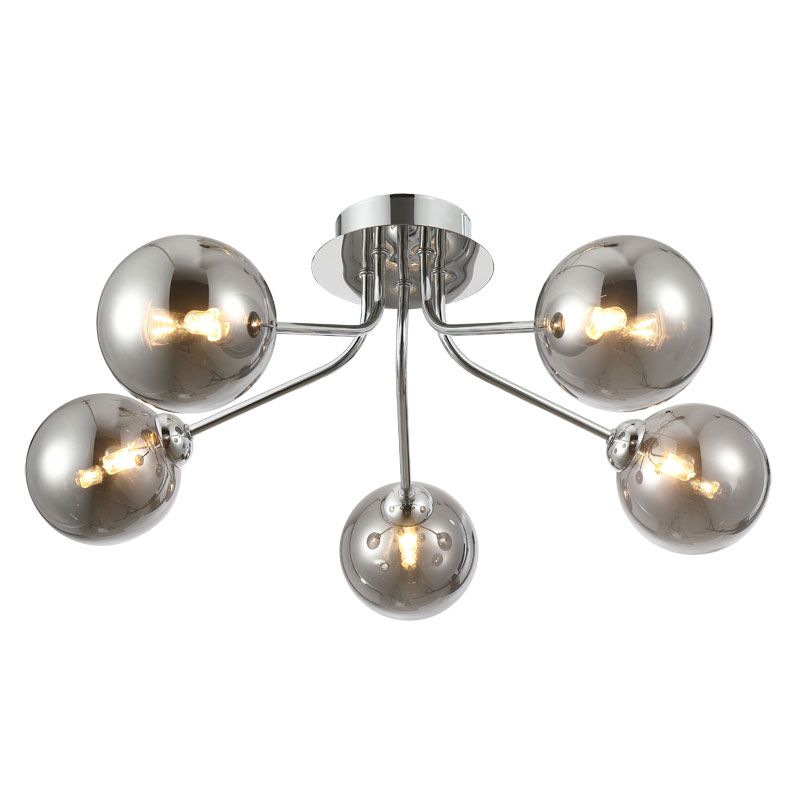 Cork Lighting-SF6045/5CR-SMK - Nasa - Chrome 5 Light Flush with Smoked Mirrored Glass