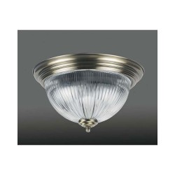 Plano - Antique Brass 2 Light Flush with Clear Ribbed Glass