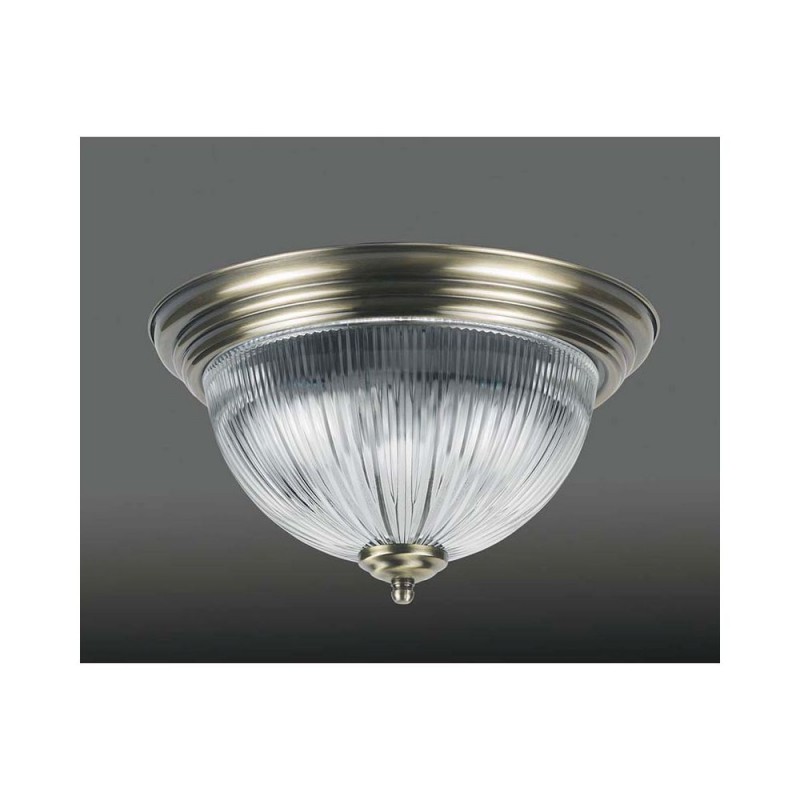 Cork Lighting-SF7020/2AB - Plano - Antique Brass 2 Light Flush with Clear Ribbed Glass
