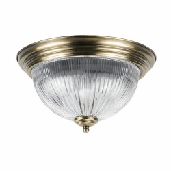 Plano - Antique Brass 2 Light Flush with Clear Ribbed Glass