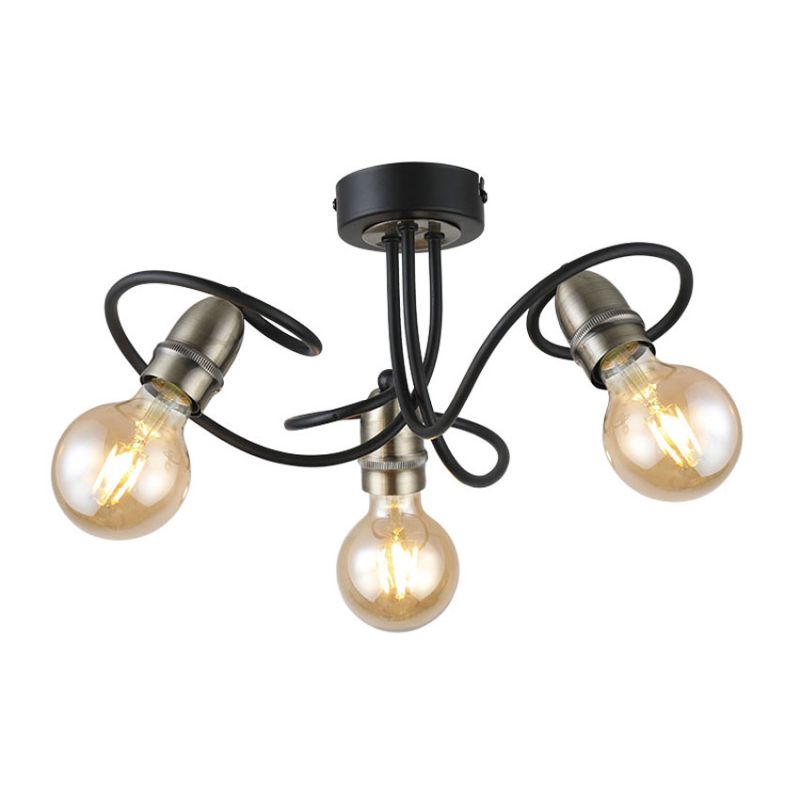 Cork Lighting-SF8390/3BL+AB - Trias - Black & Antique Brass 3 Light Semi Flush