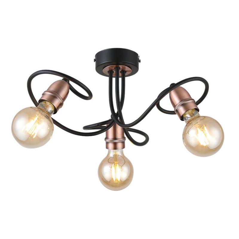 Cork Lighting-SF8390/3BL+CP - Trias - Black & Copper 3 Light Semi Flush