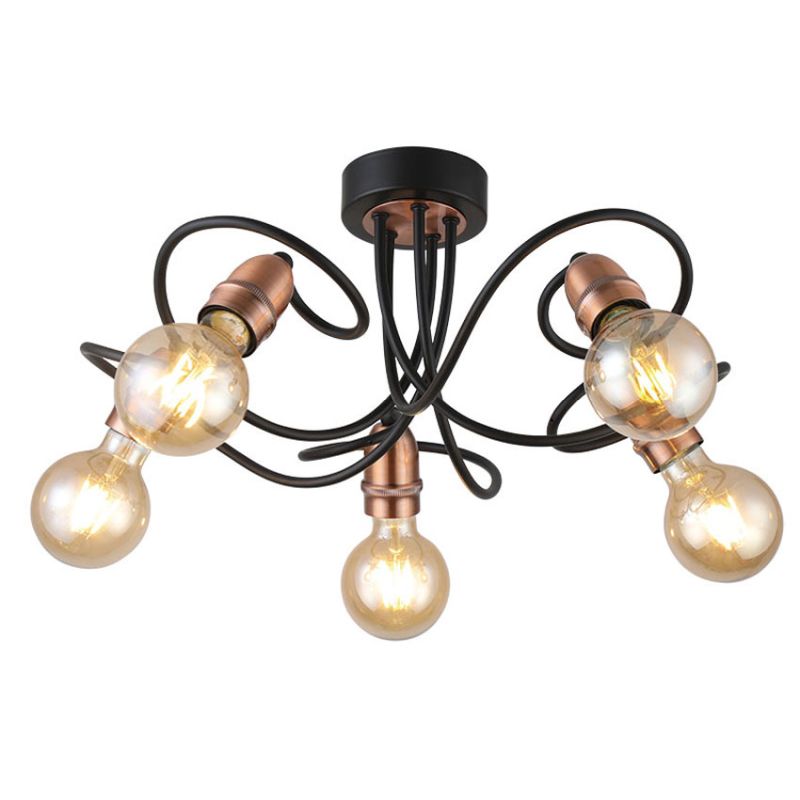 Cork Lighting-SF8390/5BL+CP - Trias - Black & Copper 5 Light Semi Flush