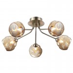 Rosie - Antique Brass 5 Light Flush with Amber Dimpled Glass