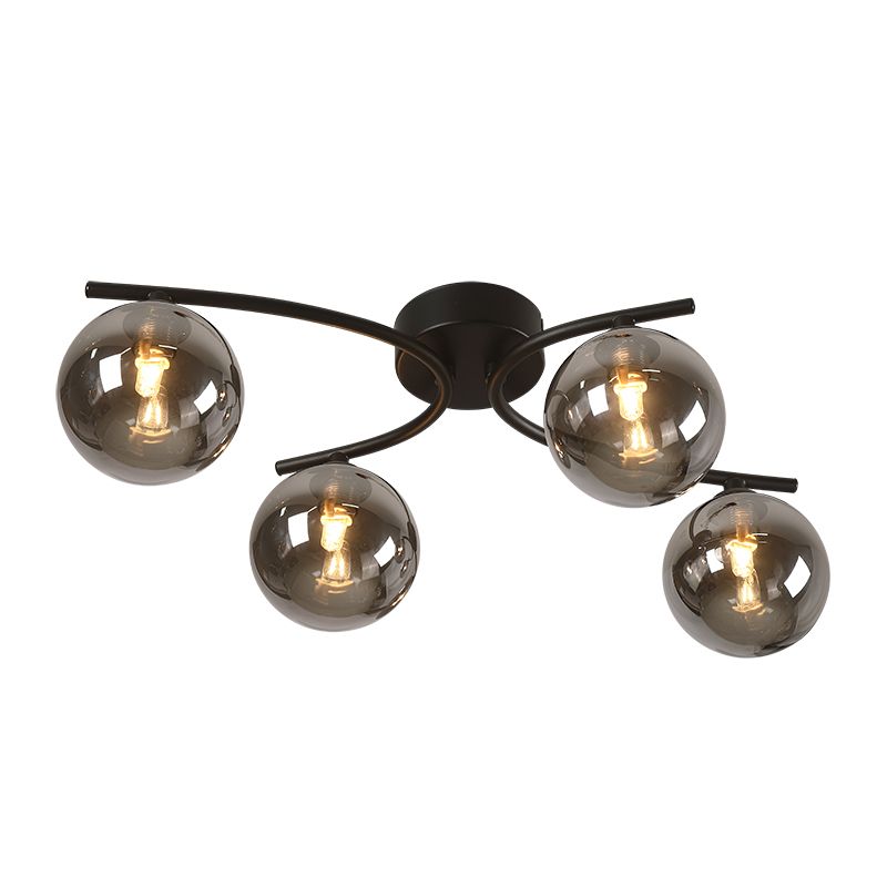 Cork Lighting-SF9455/4BL - Blarney - Black 4 Light Flush with Smoked Mirrored Glass