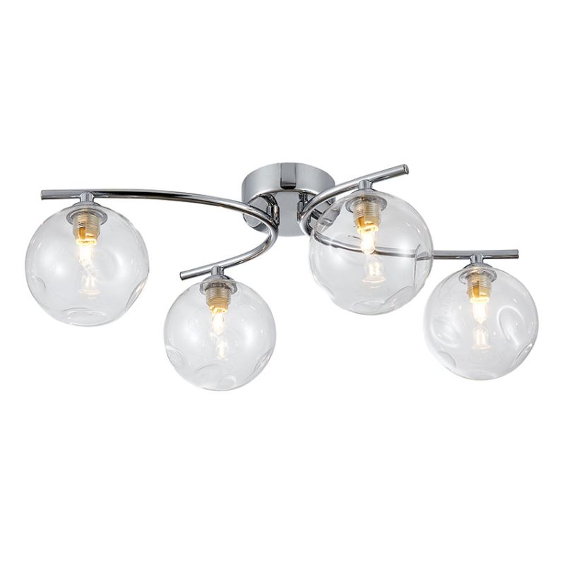 Cork Lighting-SF9455/4CR - Blarney - Chrome 4 Light Flush with Clear Dimpled Glass