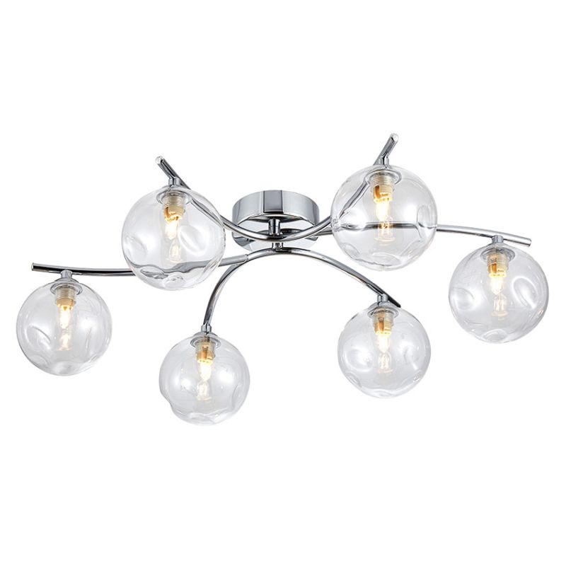 Cork Lighting-SF9455/6CR - Blarney - Chrome 6 Light Flush with Clear Dimpled Glass