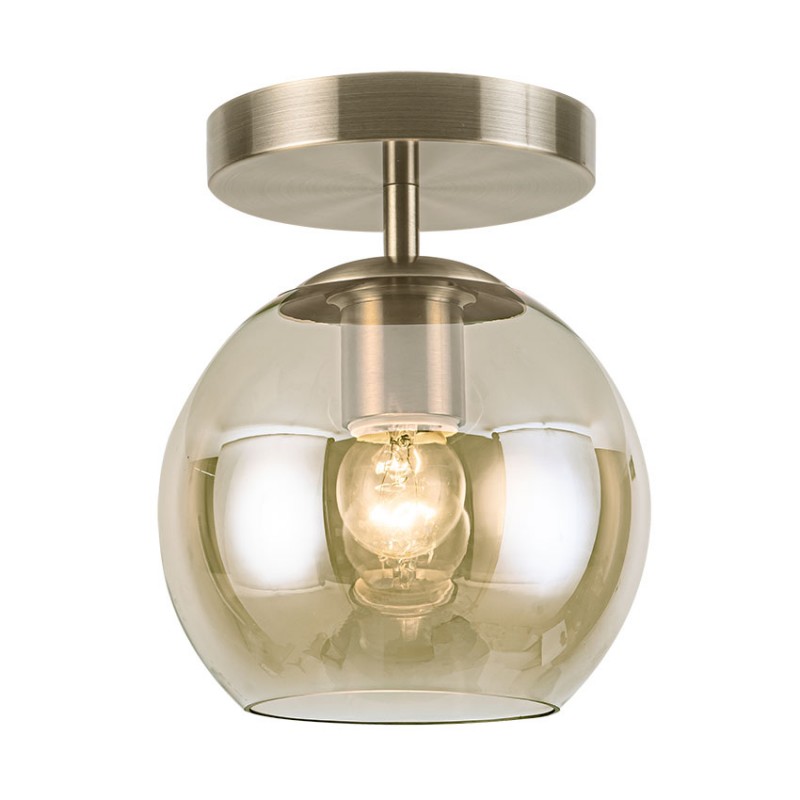 Cork Lighting-SFGLOBE/1AMB - Globe - Antique Brass Semi Flush with Amber Glass