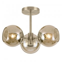 Globe - Antique Brass Semi Flush with Amber Glasses Globe - Antique Brass Semi Flush with Amber Glasses