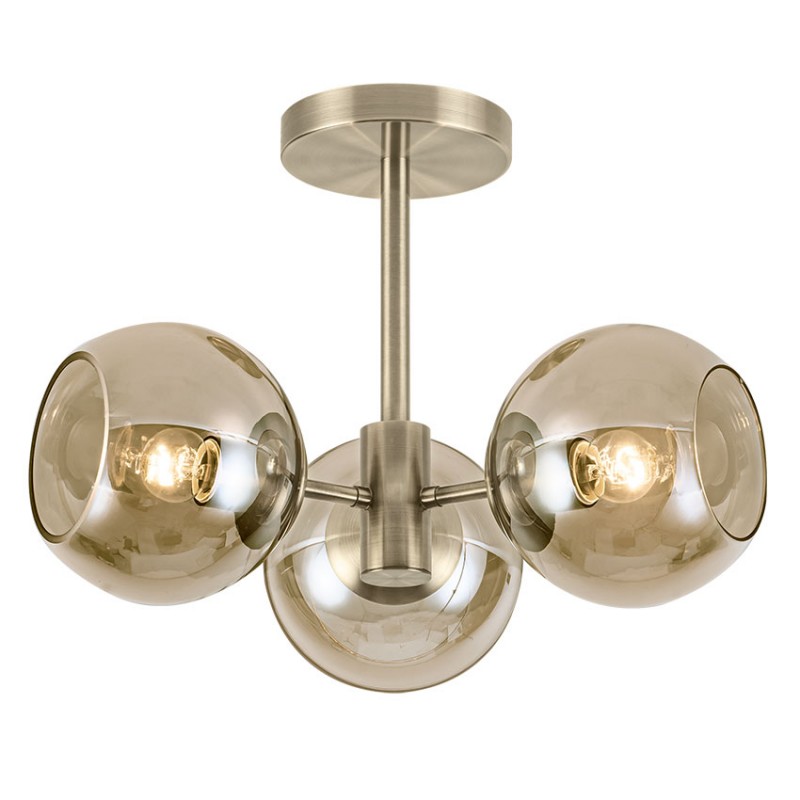 Cork Lighting-SFGLOBE/3AMB - Globe - Antique Brass Semi Flush with Amber Glasses