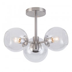 Globe - Satin Nickel Semi Flush with Clear Glasses Globe - Satin Nickel Semi Flush with Clear Glasses