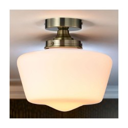 School House - Antique Brass Semi Flush with White Glass IP44