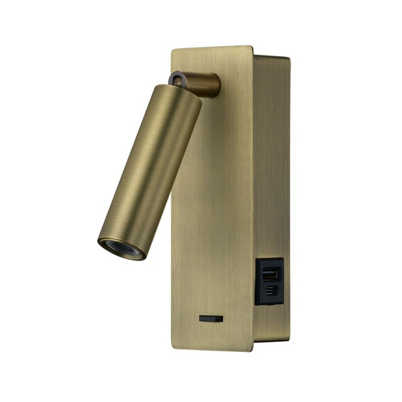 Cork Lighting-SP2685/3WAB - Focus - Antique Brass LED Reading Lamp with USB & C Charging Ports