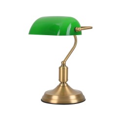 Fold - Brushed Brass Banker Desk Lamp with Green Glass