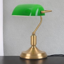 Fold - Brushed Brass Banker Desk Lamp with Green Glass