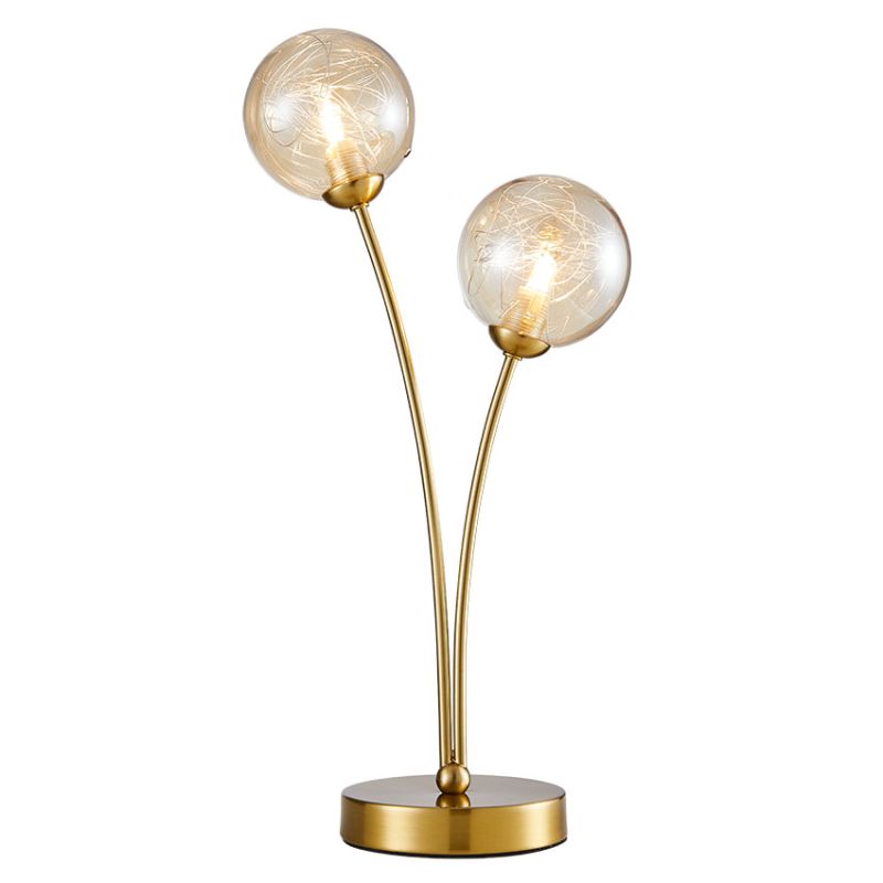 Cork Lighting-TL14195/2SB - Basson - Satin Brass 2 Light Table Lamp with Brass Wire & Amber Glass