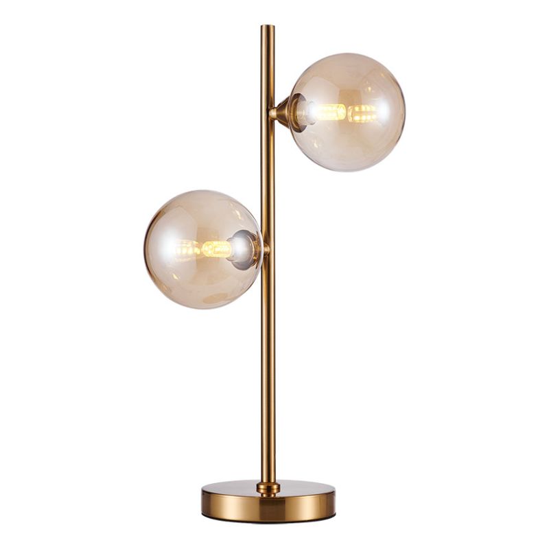 Cork Lighting-TL1805/2MB - Planet - Matt Brass 2 Light Table Lamp with Amber Mirrored Glasses