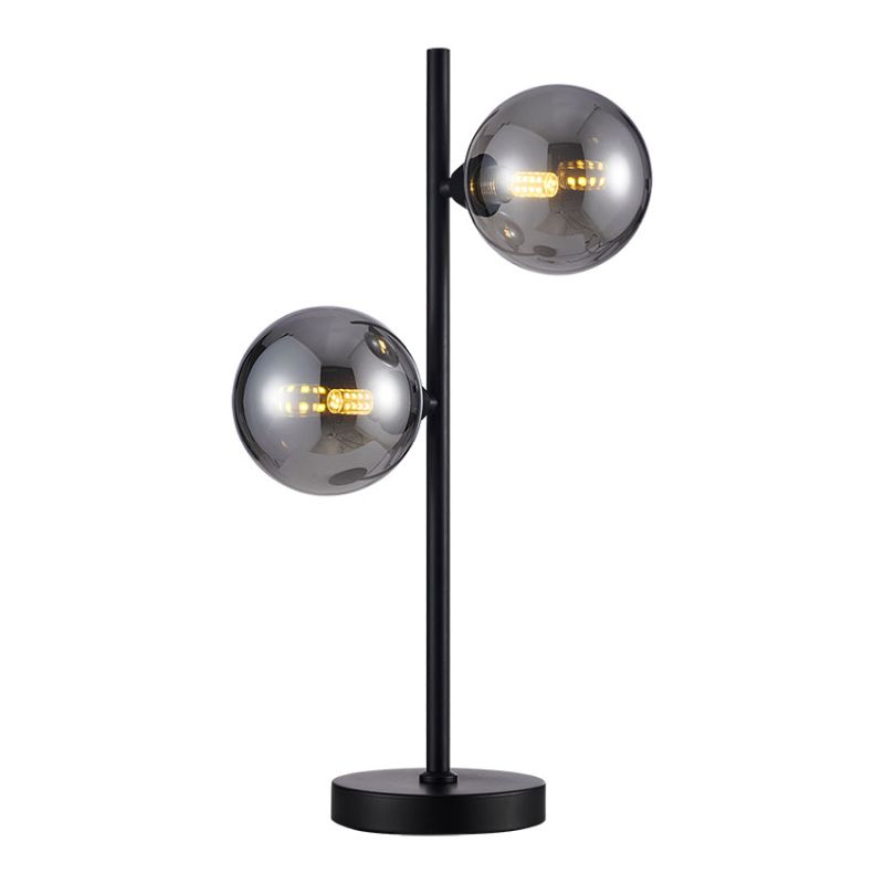 Cork Lighting-TL1805/2SMK - Planet - Black 2 Light Table Lamp with Smoked Mirrored Glass