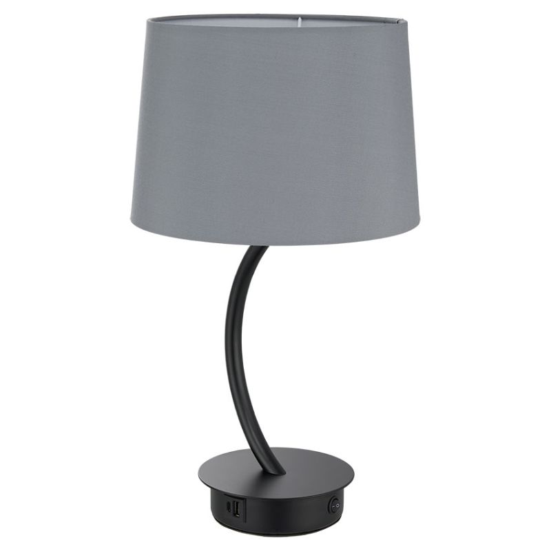 Cork Lighting-TL2024/BL - Tenaya - Black Table Lamp with Grey Shade and C & USB Socket