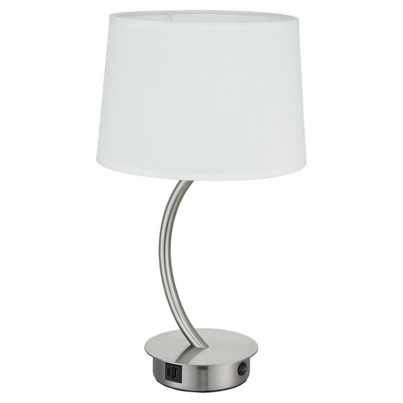 Cork Lighting-TL2024/SN - Tenaya - Satin Nickel Table Lamp with White Shade and C & USB Socket