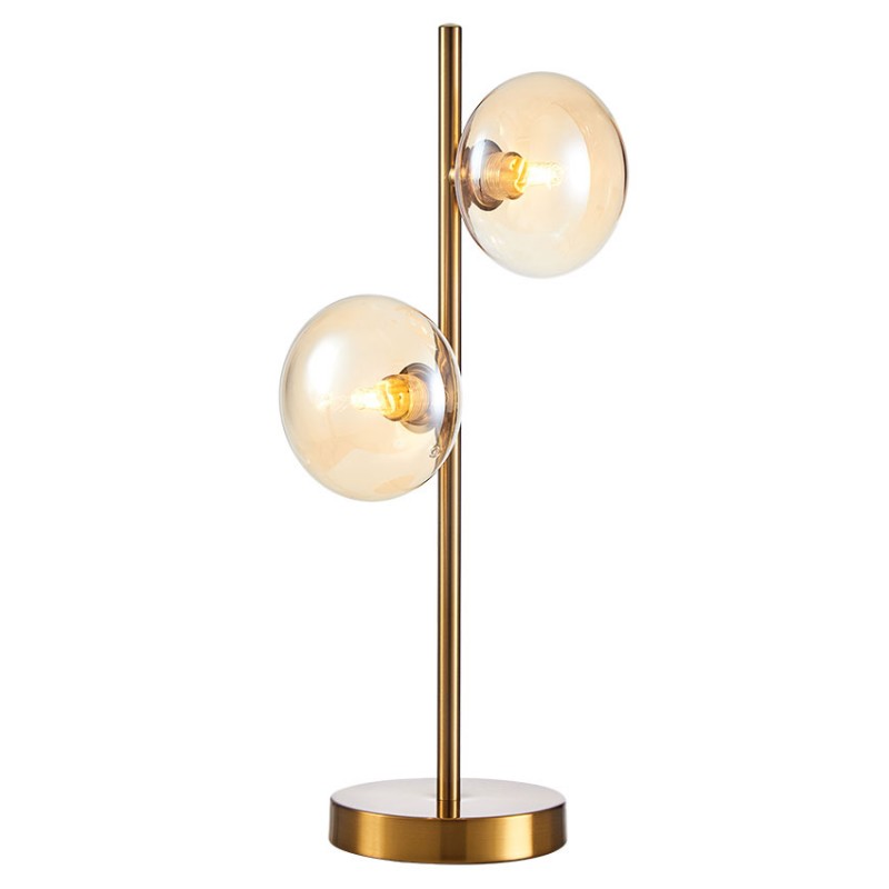 Cork Lighting-TL2138/2MB - Kosmo - Matt Brass 2 Light Table Lamp with Amber Glasses
