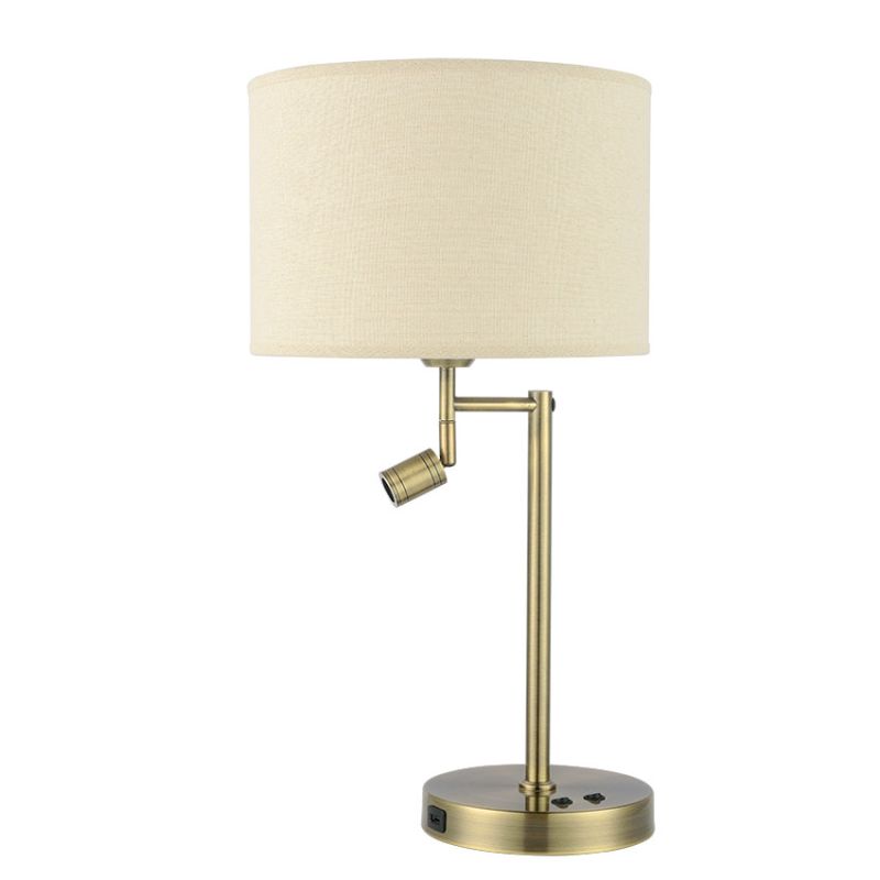 Cork Lighting-TL2156/3WAB - Ashley - Antique Brass Table Lamp with Reading LED & USB Socket