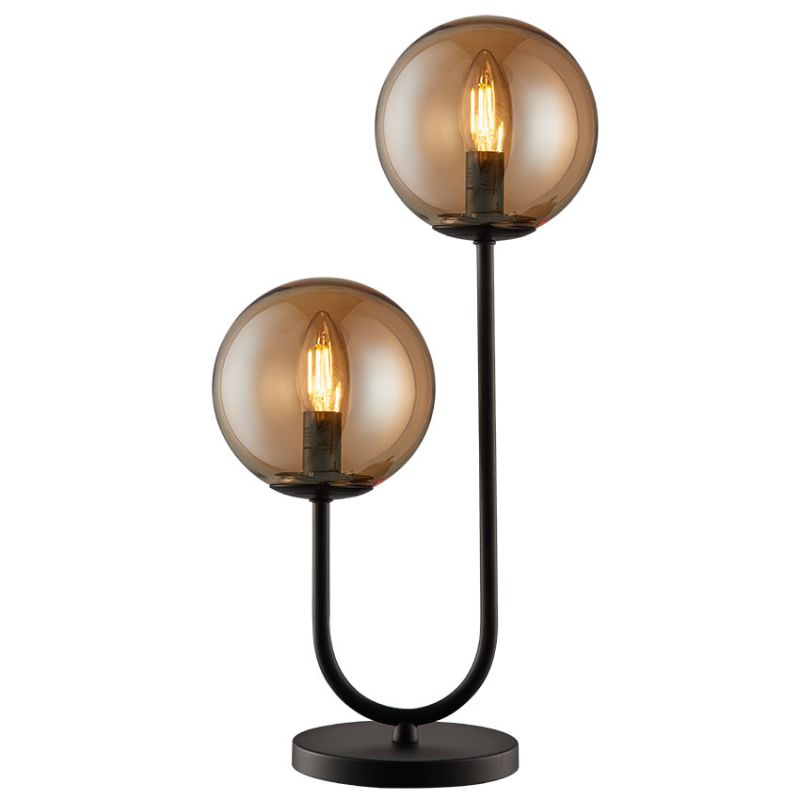 Cork Lighting-TL2330/2BL - Taishan - Black 2 Light Table Lamp with Amber Glass