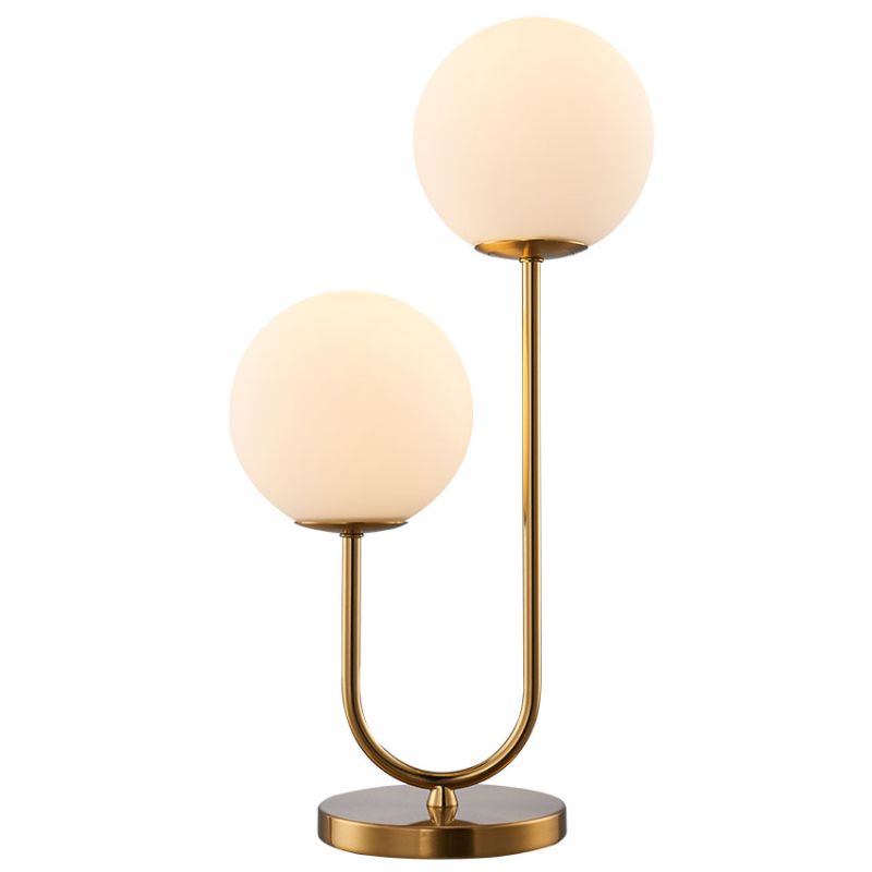 Cork Lighting-TL2330/2BR - Taishan - Brushed Brass 2 Light Table Lamp with White Glass