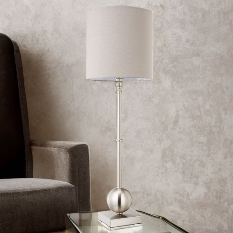 Cork Lighting-TL26812/SN - Sadie - Satin Nickel Table Lamp with Beige Shade
