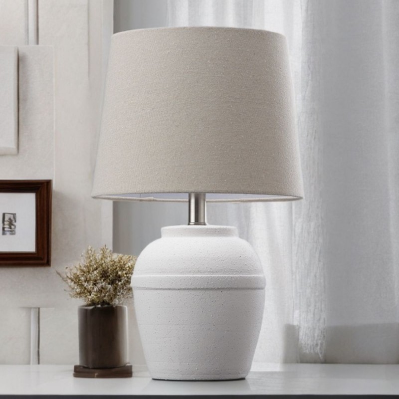 Cork Lighting-TL28639 - Jolan - White Ceramic Table Lamp with Beige Shade