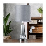 Silvi - Polished Nickel & Crystal Table Lamp with Grey Shade