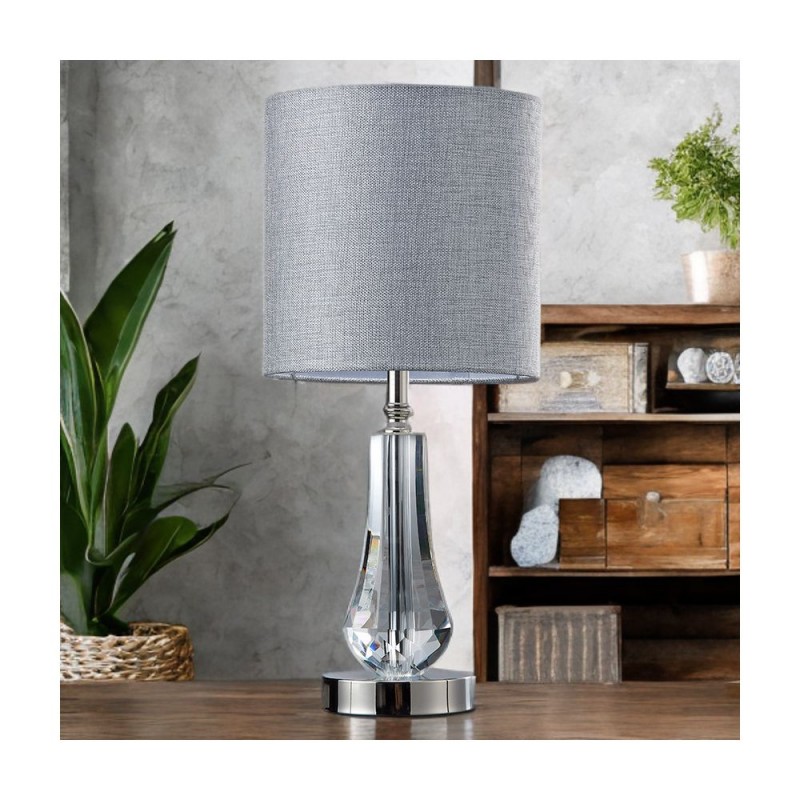 Cork Lighting-TL30209/PN - Silvi - Polished Nickel & Crystal Table Lamp with Grey Shade