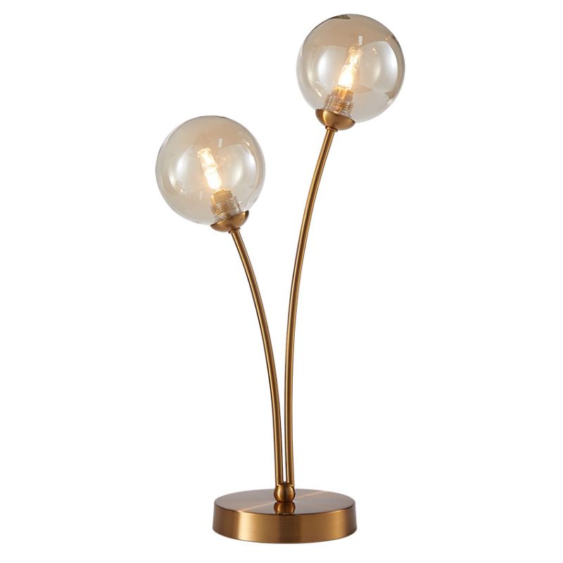 Cork Lighting-TL4357/2MB - Nasa - Matt Brass 2 Light Table Lamp with Amber Glass