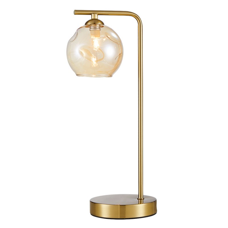 Cork Lighting-TL6114/1SB - Genoa - Matt Brass Table Lamp with Dimpled Amber Glass