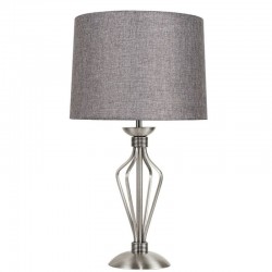 Clarie - Satin Nickel Table Lamp with Grey Linen Shade Clarie - Satin Nickel Table Lamp with Grey Linen Shade