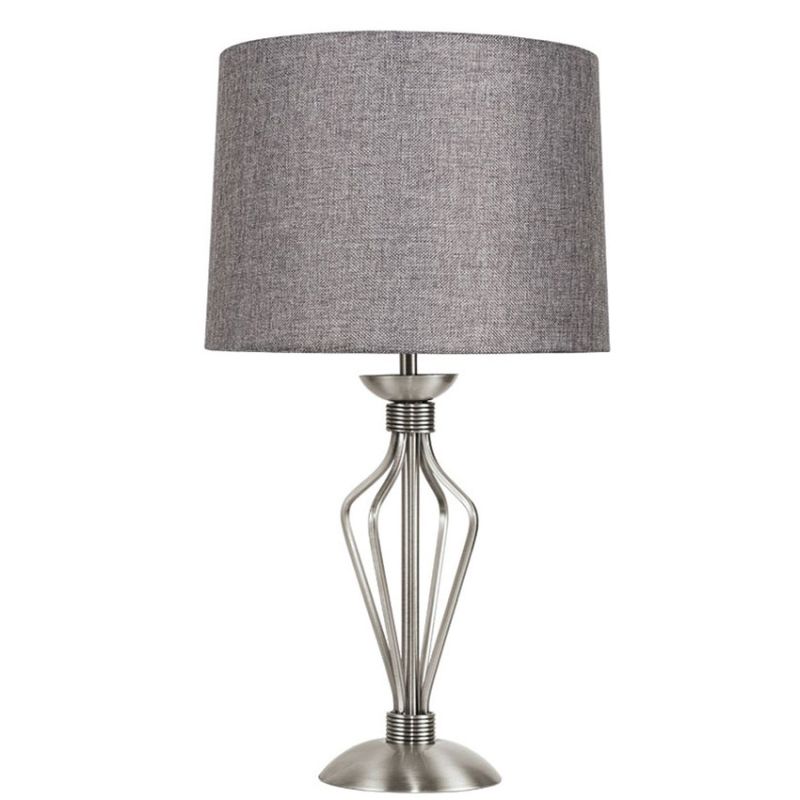 Cork Lighting-TL8525/SN - Clarie - Satin Nickel Table Lamp with Grey Linen Shade